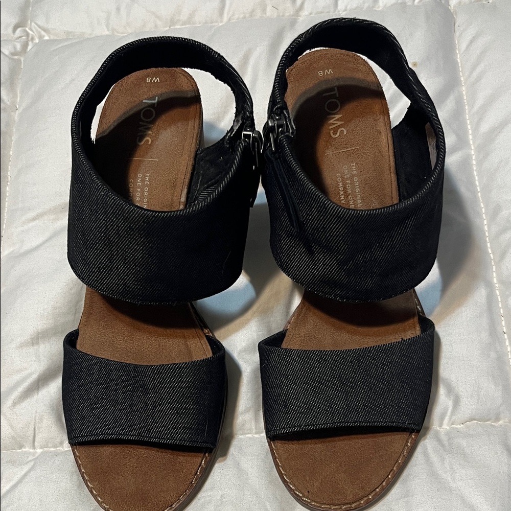 TOMS Black Wide-Strap Women's Slingback Sandals